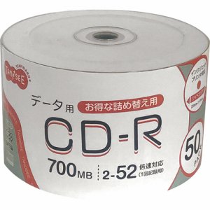 OSCR80G50T データ用CD-R 700MB 52倍速 ホワイトワイドプリンタブル 詰替え用 汎用品 (427-4568)