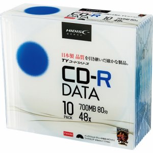 HIDISC TYCR80YP10SC データ用CD-R 700MB 48倍速 ホワイトワイドプリンタブル 5mmスリムケース