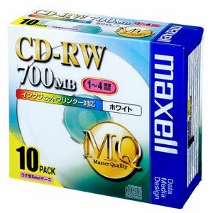 MAXELL CDRW80PW.S1P10S データ用CD-RW 700MB 4倍速 ホワイトプリンタブル 5mmスリムケース