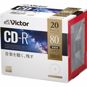 JVC AR80FP20J1 音楽用CD-R 80分 1-48倍速対応 ホワイトワイドプリンタブル 5mmスリムケース (427