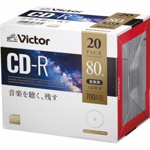 JVC AR80FP20J1 音楽用CD-R 80分 1-48倍速対応 ホワイトワイドプリンタブル 5mmスリムケース