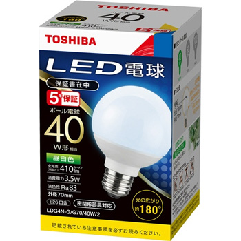 東芝ライテック LDG4N-G/G70/40W/2 LED電球 ボール電球形 E26口金 3.5W 昼白色