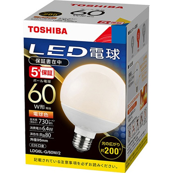 東芝ライテック LDG6L-G/60W/2 LED電球 ボール電球形 E26口金 6.4W 電球色