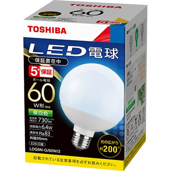 東芝ライテック LDG6N-G/60W/2 LED電球 ボール電球形 E26口金 6.4W 昼白色
