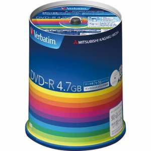 Verbatim DHR47JP100V3 データ用DVD-R 4.7GB 1-16倍速 ホワイトワイドプリンタブル スピンドル