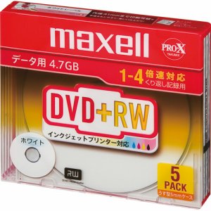 MAXELL D+RW47PWB.S1P5S A データ用DVD+RW 片面4.7GB 1-4倍速 ホワイトプリンタブル スリム