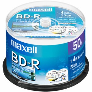 MAXELL BRV25WPE.50SP 録画用BD-R 130分 1-4倍速 ホワイトワイドプリンタブル スピンドルケース (