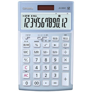 CASIO JS-20DC-BU-N 本格実務電卓 日数&時間計算 12桁 ジャストタイプ ブルー