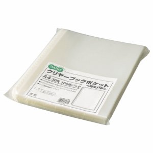 OPA4-R100 クリヤーブックポケット A4タテ 2・4・30穴 再生PP 汎用品 (411-8459) 1パック=100枚