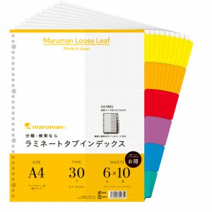 マルマン LT3006F クリアポケット専用 ラミネートタブインデックス A4ワイド 30穴 6色6山+扉紙 (618-7484