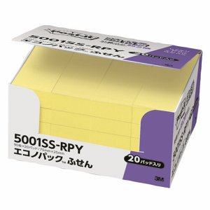 3M 5001SS-RPY ポスト・イット エコノパック 強粘着ふせん 75×25mm イエロー (819-2462) 1パック