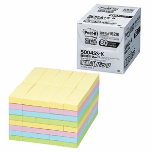 3M 5004SS-K ポスト・イット 強粘着ふせん 業務用パック 75×25mm パステルカラー 4色 (113-7516)