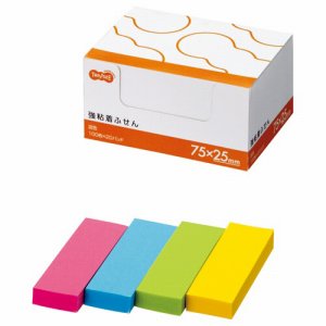 S7525AS-20 強粘着ふせん 75×25mm 4色 60セット 汎用品 (910-0908) 1セット=60冊(20冊×3