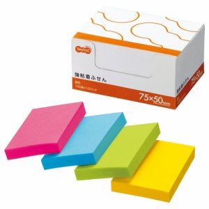 S7550AS-10 強粘着ふせん 75×50mm 4色 10冊パック 汎用品 (613-4563) 1パック=10冊
