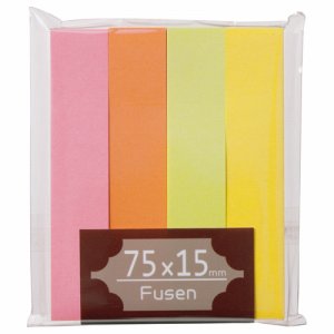 TSRF-06 ふせん 75×15mm ブライトアソート 4冊パック 汎用品 (217-7601) 1パック=4冊