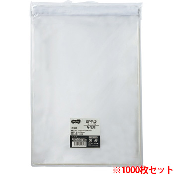 TOP4-225F OPP袋 フタ・テープ付 A4用 225×310+40mm 1セット1000枚 汎用品 (913-2150)
