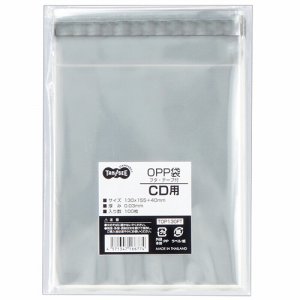 TOP130FT OPP袋 フタ・テープ付 CD用 130×155+40mm 汎用品 (018-4962) 1パック=100枚