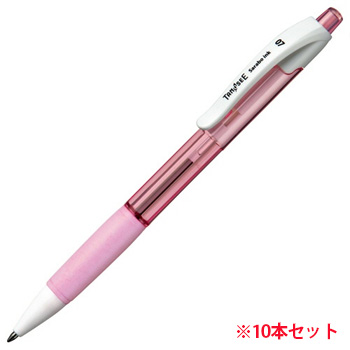 TS-SB07-CP ノック式油性ボールペン(なめらかインク) 0.7mm 黒 軸色クリアピンク 10本セット 汎用品 (913