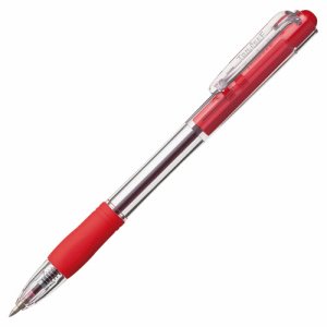 TSH-BG07TR ノック式油性ボールペン グリップ付 0.7mm 赤 (軸色:クリア) 汎用品 (317-9910) 1パッ