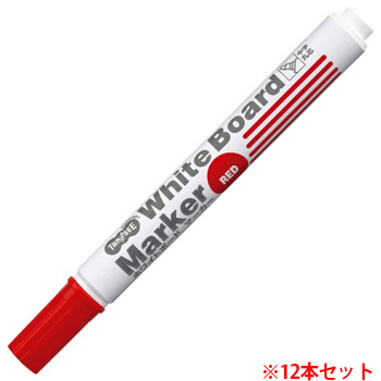 TS-WBMBG-R ホワイトボードマーカー 中字丸芯 赤 12本セット 汎用品 (910-0112) 1セット＝12本