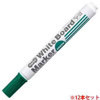 TS-WBMBG-G ホワイトボードマーカー 中字丸芯 緑 12本セット 汎用品 (910-0086) 1セット=12本