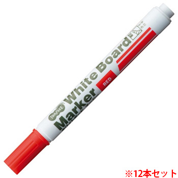 TS-WBBGT-R ホワイトボードマーカー 中字角芯 赤 12本セット 汎用品 (910-0005) 1セット=12本