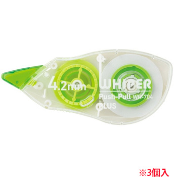 PLUS WH-704-3P GR 修正テープ ホワイパー プッシュプル 4.2mm幅×12M グリーン (212-9688)