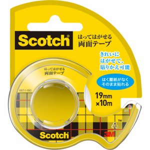 3M 667-1-19D スコッチ はってはがせる両面テープ 19mm×10m ディスペンサー付 (518-3371)