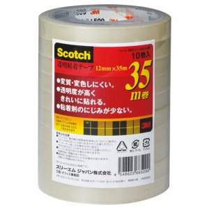 3M 500-3-1235-10P スコッチ 透明粘着テープ 12mm×35m (910-7728) 1セット=50巻(10巻×