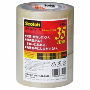 3M 500-3-2435-5P スコッチ 透明粘着テープ 24mm×35m (910-7768) 1セット＝50巻(5巻×10