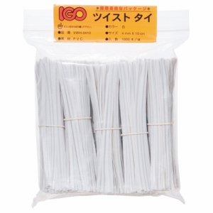 IGO VWH-0410 ツイストタイ PVC製 幅4mm×長さ10cm 白 (613-4136) 1パック=1000本