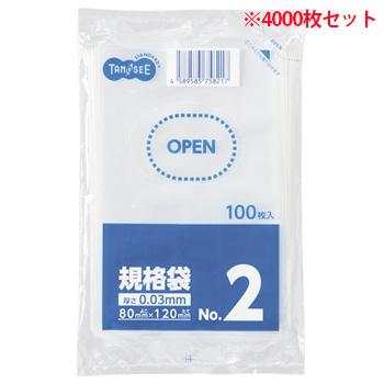LTR02-TSHK 規格袋 2号 0.03×80×120mm 4000枚セット 汎用品
