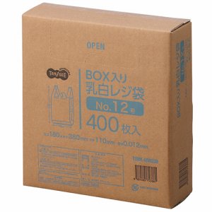 TSHK-MW03B BOX入レジ袋 乳白 12号 ヨコ180×タテ380×マチ幅110mm 汎用品 (219-1074) 1箱