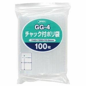 ジャパックス GG-4 チャック付ポリ袋 ヨコ140×タテ200×厚み0.04mm (218-9796) 1パック＝100枚