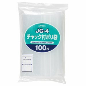 ジャパックス JG-4 チャック付ポリ袋 ヨコ240×タテ340×厚み0.04mm (412-8267) 1パック＝100枚