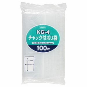ジャパックス KG-4 チャック付ポリ袋 ヨコ280×タテ400×厚み0.04mm (412-8274) 1パック=100枚