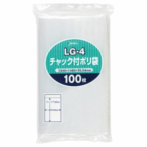 ジャパックス LG-4 チャック付ポリ袋 ヨコ340×タテ480×厚み0.04mm (517-0845) 1パック＝100枚