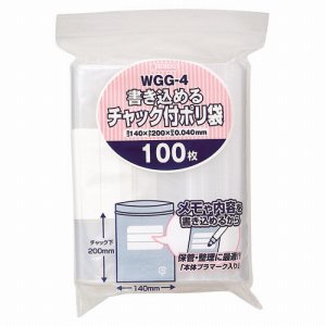 ジャパックス WGG-4 書き込めるチャック付ポリ袋 ヨコ140×タテ200×厚み0.04mm (611-1717) 1パック＝