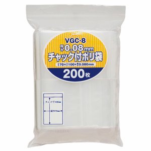 ジャパックス VGC-8 チャック付ポリ袋 ヨコ70×タテ100×厚み0.08mm (613-4167) 1パック=200枚