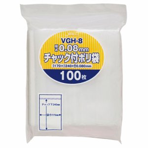 ジャパックス VGH-8 チャック付ポリ袋 ヨコ170×タテ240×厚み0.08mm (613-4211) 1パック=100枚