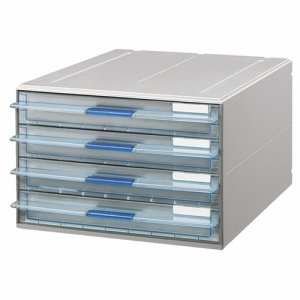 コクヨ LC-UNT104M レターケース(UNIFEEL) 透明引出シタイプ A4タテ 浅型4段 ライトグレー (310-10
