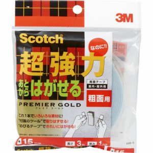 3M SRR-15 スコッチ あとからはがせる超強力両面テープ プレミアゴールド 粗面用 15mm× (564-2957)