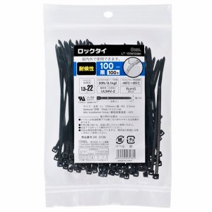 オーム電機 LT-100W100BK オーム電機 耐候性ロックタイ 100mm 黒 (265-9380) 1袋=100本