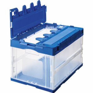 GPOC50FBXT 折りたたみコンテナ フタ付 50L ダークブルー/透明 10台セット 汎用品 (761-3548) 1セッ