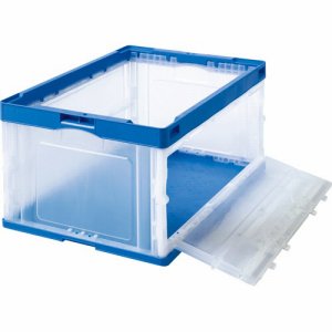 GPOC75TBXT 折りたたみコンテナ フタなし 長辺扉付 75L ダークブルー/透明 汎用品 (262-7247)