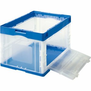 GPOC50TBXT 折りたたみコンテナ フタなし 長辺扉付 50L ダークブルー/透明 汎用品 (262-7230)