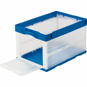 GPOC50TTBT 折りたたみコンテナ フタなし 短辺扉付 50L ダークブルー/透明 汎用品 (069-2935)