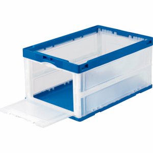 GPOC75TTBT 折りたたみコンテナ フタなし 短辺扉付 75L ダークブルー/透明 10台セット 汎用品 (768-622