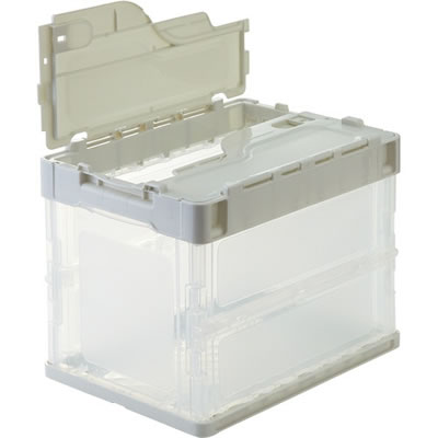N-K20F-W 折りたたみコンテナ 軽量タイプ フタ一体型 20L ホワイト/透明 汎用品 (869-9550)