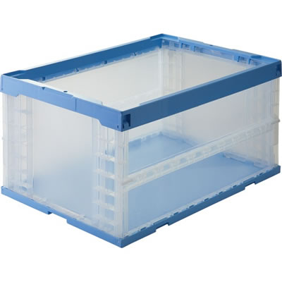 N-75-B 折りたたみコンテナ 一般タイプ フタなし 75L ブルー/透明 汎用品 (869-9703)